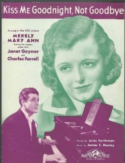 Kiss Me Goodnight Not Goodbye Merely Mary Ann Janet Gaynor movie music 1931 Entertainment Collectibles