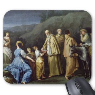 Young Girl Offering Eggs to a Group of Monks Mouse Pad