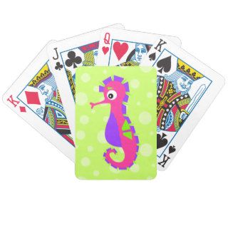 Cute Sea Horse in Ocean Cartoon Pink Green Purple Poker Cards