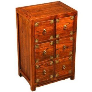 AsiaEXP 6 Drawer Natural Wood Mini Accent Chest with Brass Trim   End Tables