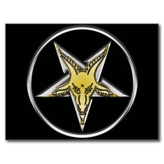 Inverted Silver Pentagram with Golden Goat head Postcard