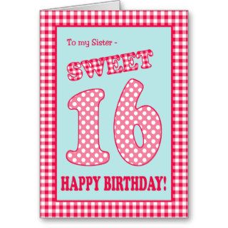 Sweet 16 Birthday Card, Sister, Red Check Polka