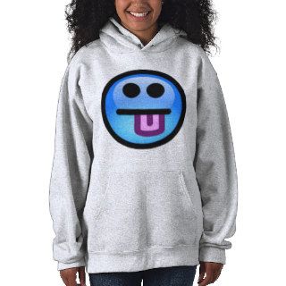 Blue Smiley Face with tongue sticking out. Fun Hooded Sweatshirt
