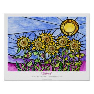 11x14 "Sisters" Pink Ribbon Sunflowers Ekleberry Posters