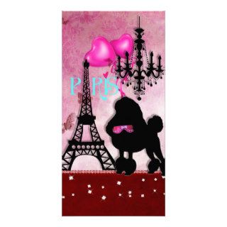 French Paris Girly Chic Poodle Eiffel Tower Damask Picture Card