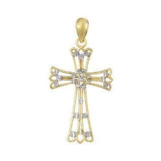 Gold Charm Pendant 10k Cut out Cross W White D C Circle Accents Jewelry