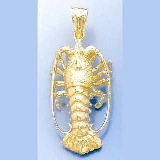 Gold Nautical Charm Pendant Florida Lobster W Out Claws Jewelry