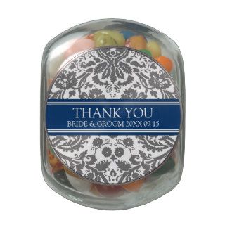 Custom Wedding Favor Candy Jar Grey Damask Glass Jars