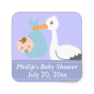 Baby Shower   Stork Delivers Cute Baby Boy Square Sticker