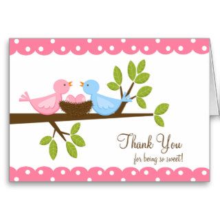 Mom Dad Birds with Nest Twins Thank You Note Card