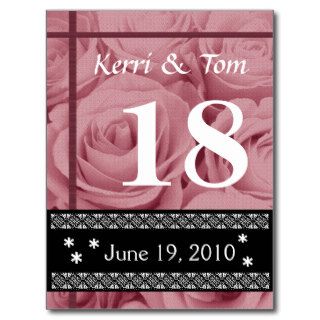 PINK Roses Wedding Table Number Card Reception Postcard