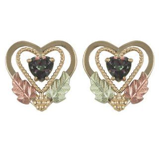 Black Hills Gold Mystic Fire Topaz Earrings with Three Hearts in 10K Gold Stud Earrings Jewelry