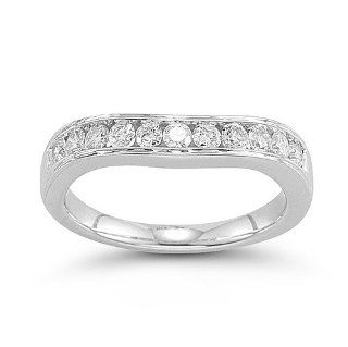 14k White Gold Round Diamond Contour Anniversary Band (1/2 cttw, H I Color, I1 I2 Clarity), Size 7 Anniversary Rings Jewelry