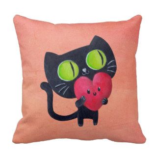 Romantic Cat hugging Red Cute Heart Pillow