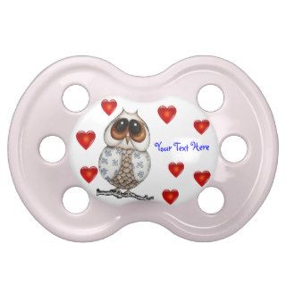 Floral Owl with Red Hearts Pacifier