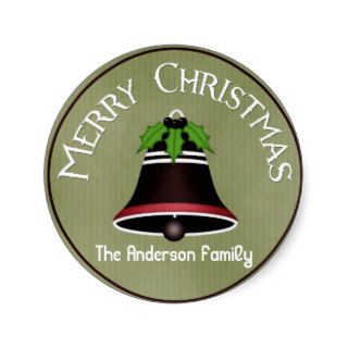 Pretty Dark Red Bell Merry Christmas Stickers