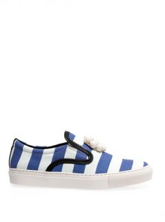 Striped canvas slip on trainers  Mother Of Pearl  MATCHESFAS