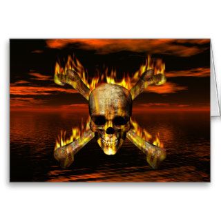 Flaming Skull and Crossbones w/Red Sky Background Cards