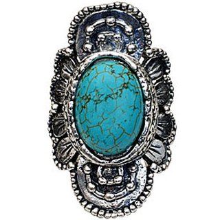 One Size Fits Most Adjustable Oval Imitation Turquoise Fashion Ring with Saddle Design Jewelry