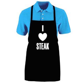 Funny "I LOVE STEAK" Apron; One Size Fits Most   Medium Length Kitchen Aprons for Men, Women, Teen, & Kids (Unisex); Soft Cotton Polyester Mix with DuPont Teflon Fabric Protector. Great gift idea.