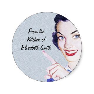 1950s Pointing Woman Kitchen Label Round Sticker