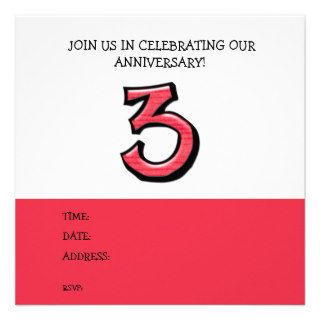 Silly Number 3 red Anniversary Invitation