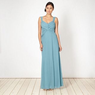 Debut Turquoise diagonal draped chiffon maxi dress