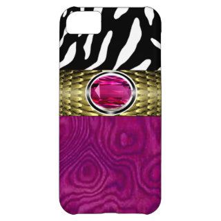 Zebra and Burl Wood with Jewel Accent (fuschia) iPhone 5C Cover