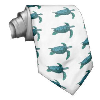 Shades of green blue sea turtle tie