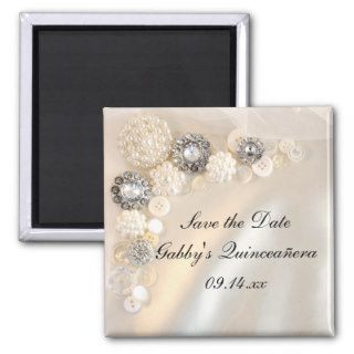 Pearl Diamond Buttons Quinceañera Save the Date Magnet