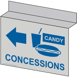 Concessions With Left Arrow Sign NHE 9695Ceiling BLUonPRLGY Wayfinding  Business And Store Signs 