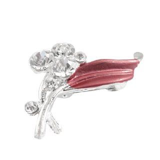 Woman Shiny Cluster Rhinestone Detail Red Leaf Floral Safety Pin Brooch Jewelry