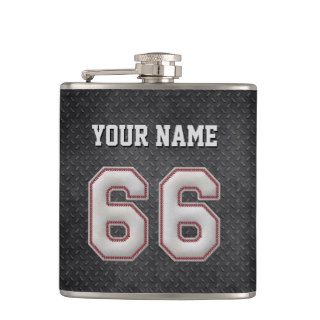 Number 66 Baseball Stitches with Black Metal Look Hip Flasks