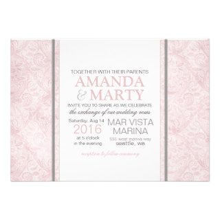 Modern Soft Pink and Gray Damask Wedding Announcement