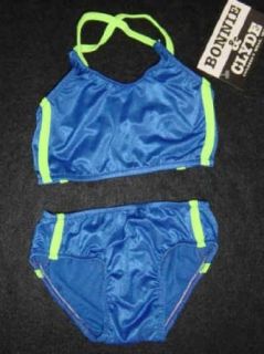 Girls Crop Top 2 PC Tankini Royal with Lime Side Stripes 4 Clothing