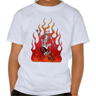 Skeleton on Skateboard with Flames Kid's T shirt