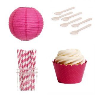 Dress My Cupcake DMC432316 Dessert Table Party Kit with Lanterns and Standard Wrappers, Magenta Pink Kitchen & Dining