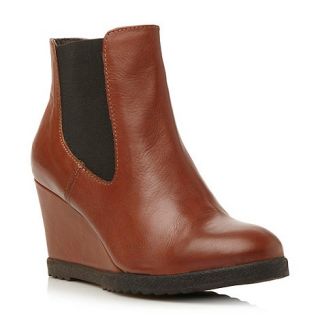 Dune Dark tan leather pontin leather wedge chelsea boots