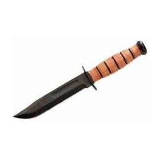 Short Ka Bar USA, Leather Handle, Plain, Leather Sheath  Fixed Blade Camping Knives  Sports & Outdoors