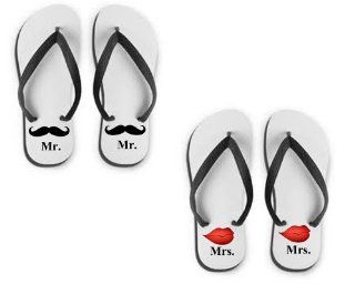 Set of Marriage Flip Flops Sandals Mr Mrs Lips N Mustache Gift for Couples  Wedding Ceremony Accessories  