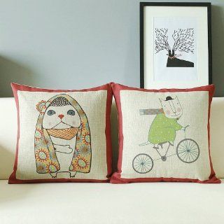 Pair Of 45X45 CM Burlap Throw Pillows Mr And Mrs Cat Print Decorative Pillows  