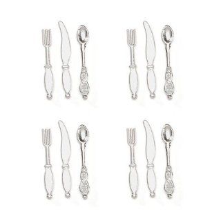 Darice Timeless MinisTM miniatures Miniature Metal Silverware 1 inch set of four place settings. Adds a touch of realism to doll houses, shadow boxes, and much more Toys & Games
