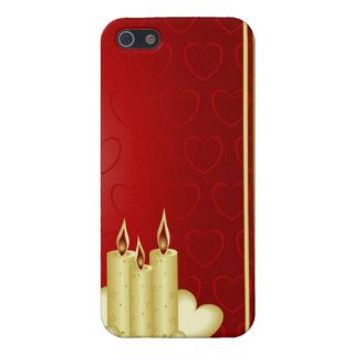 Gold candles and red hearts on red iPhone 5 covers