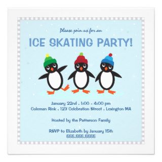 Cool Winter Penguin Ice Skating Party Invitation