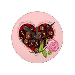 Valentine Candy Heart Pink Rose Wallclock