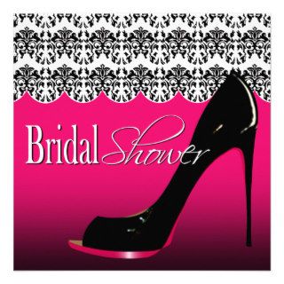 Fabulous Scalloped Damask Stiletto Bridal Shower Custom Announcements