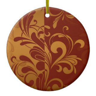 Rich Brick Red and Gold Reverse Swirl Ornament