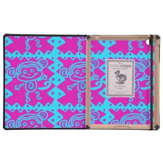 Cute Monkey Magenta Teal Animal Pattern Kids Gifts Cases For iPad