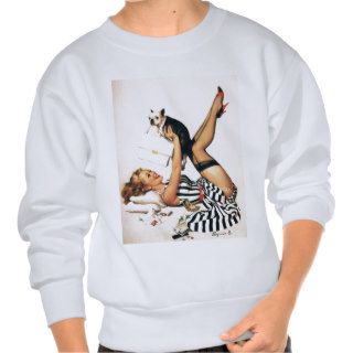 Puppy Lover Pin up Girl   Retro Pinup Art Pull Over Sweatshirt
