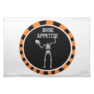 Bone Appetite   Skeleton Holding Head on Platter Placemat